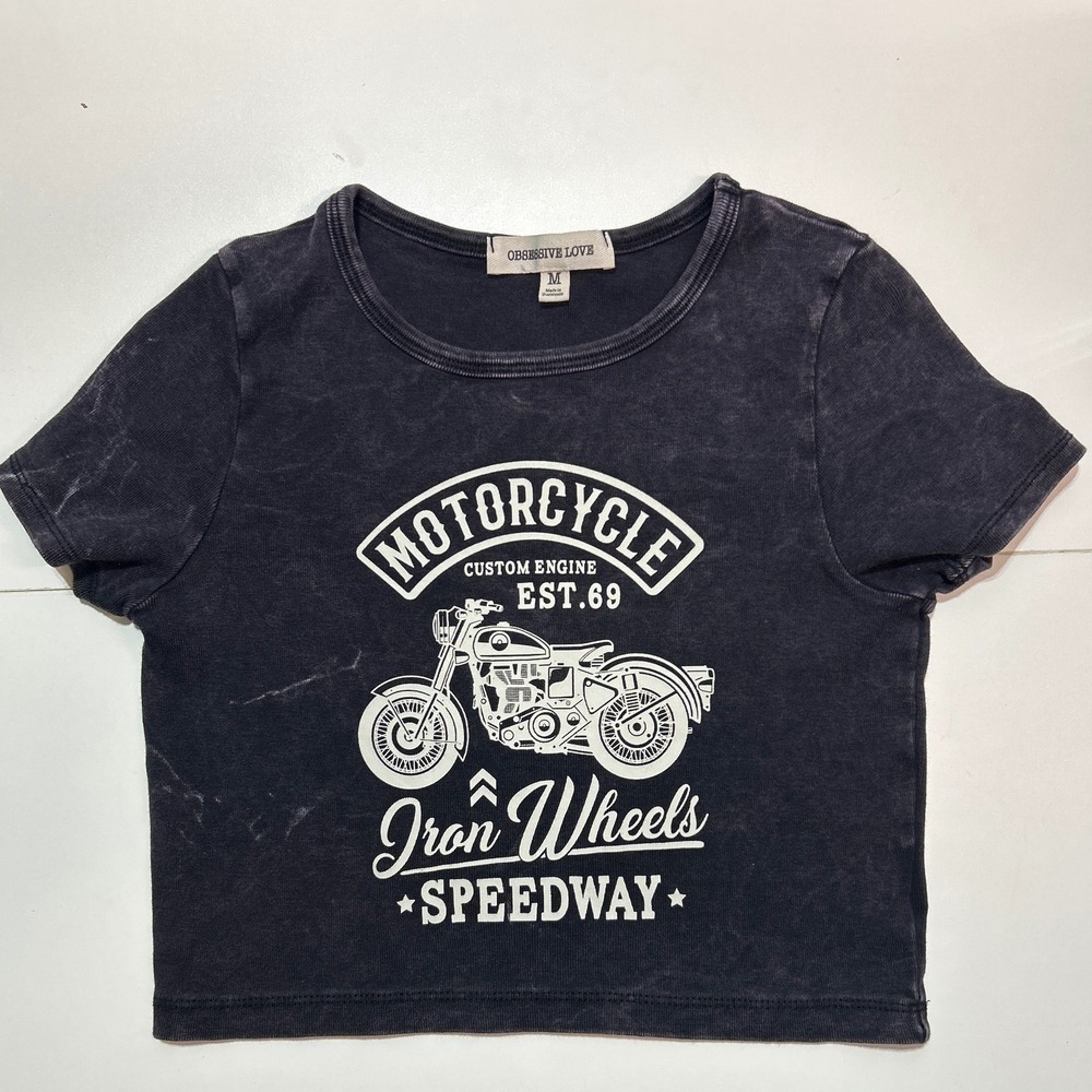 Obsessive Love Motorcycle Graphic Crop Top‎ Custom Engine Est 69 - M